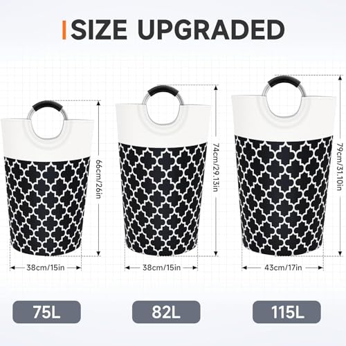 Image of 82L Large Laundry Basket, Collapsible Laundry Bag, Freestanding Tall Clothes Hamper, Foldable Washing Bin (BLACK 1)