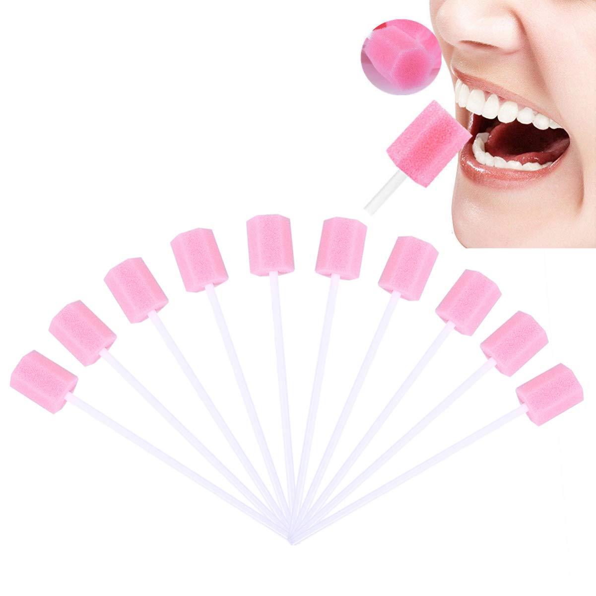 Healifty 200Pcs Oral Swabs Disposable Mouth Swabs Sponge- Tooth Cleaning Sponge Swab for Oral Care Pink, 13.5*1.5cm - Image 3