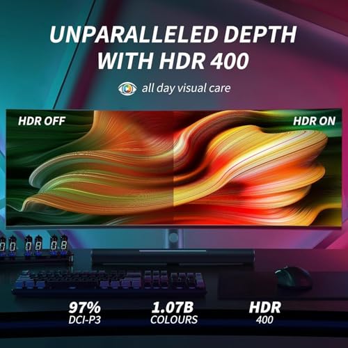 Image of YOGAES 49 Inch Curved Ultrawide Monitor 5120x1440 Dual QHD, 3800R IPS Gaming Screen, HDR400, USB-C, Built-in Speakers, Height Adjustable Stand, VESA 100x100, G-Sync Compatible (75hz)