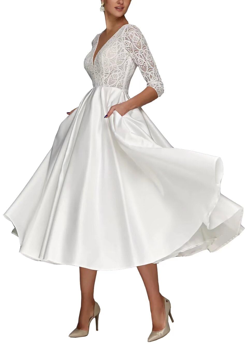 SZSFNMMY Tulle Short Wedding Dresses for Bride Lace Applique Sleeveless Knee Length Bride Gown for Women Ivory 2 18 Plus