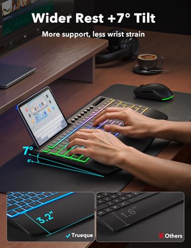 Image of Wireless Keyboard and Mouse Combo - 4000mAh Rechargeable Backlit Keyboard with Wrist Rest & Phone Holder, Full Size Quiet Typing 2.4G USB-A /Type-C for PC, Laptop, Windows, Mac, Trueque KM22 Ultra