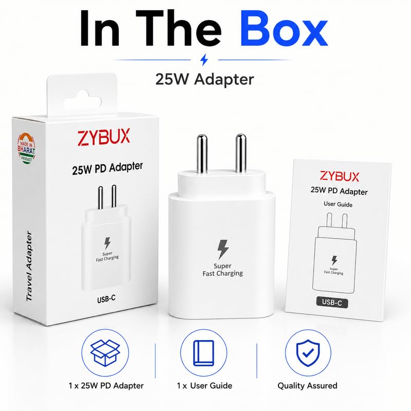 Image of 25W USB-C Fast Charging Adapter Compatible with Samsung Galaxy A54|A27|A14 |A35|A56|M14|M15|M16|M17|M17e|M47|F14|F35|F56| 25 Watt Superfast Charging Travel Adaptor for Type-C Smartphone, White