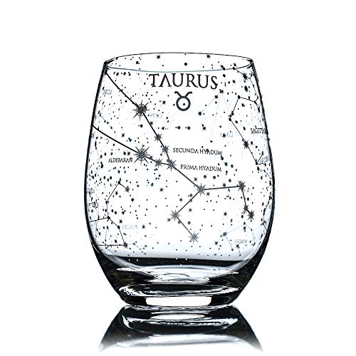 Greenline Goods Taurus Stemless Wine Glass Etched Zodiac Taurus Gift 15 oz (Single Glass) - Astrology Sign Constellation Tumbler