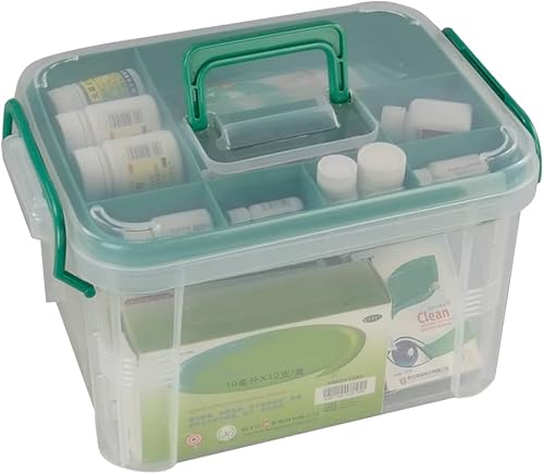 Miniatura 7 de Organizador transparente de primeros auxilios con compartimentos, caja de almacenamiento de suministros médicos familiares de plástico
