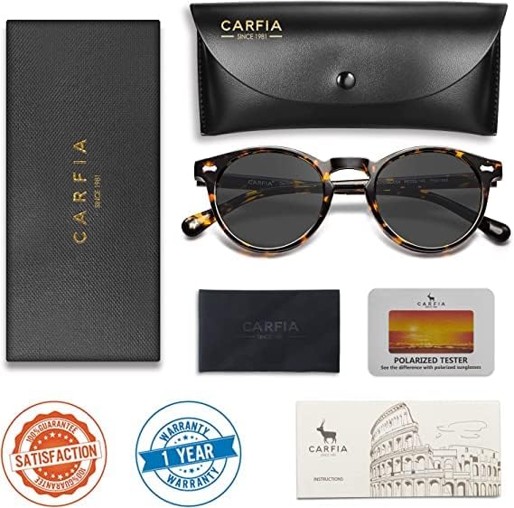 Miniatura 6 de CARFIA Gafas de sol polarizadas redondas vintage para mujer, marco de acetato, lentes de protección UV400, gafas hechas a mano CA5288