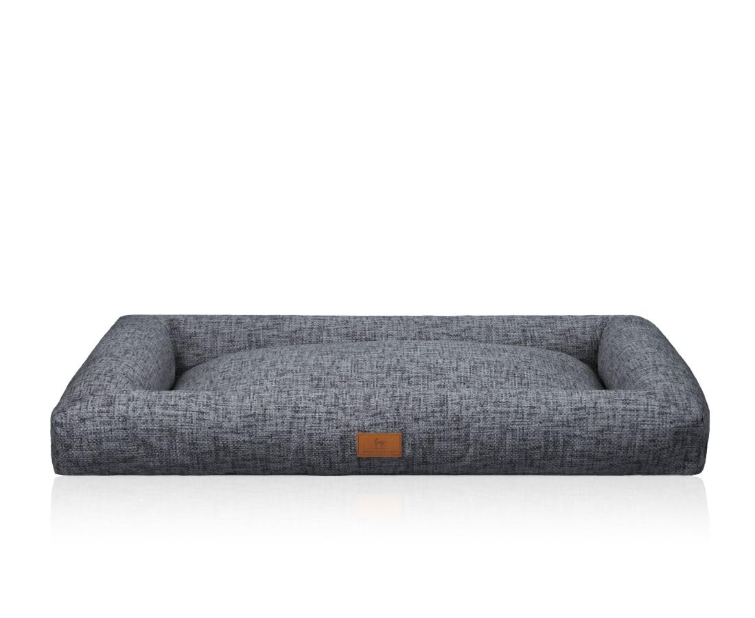Knuffelwuff Box Hundebett Nivaro XL 101 x 72cm Dunkelgrau | gemütliches Hundebett mit Rand | weicher Webstoff waschbar 30 °C | formstabile Polsterung | Nicht orthopädisch | für Junge & aktive Hunde