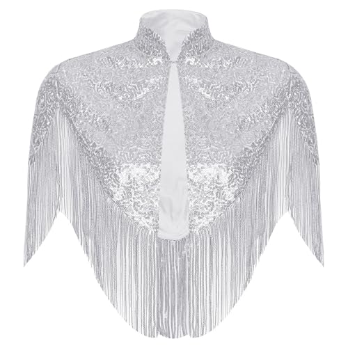 Womens 1920s Sequined Shawl Wraps Sparkly Glitter Fringed Wedding Cape for Evening Party
