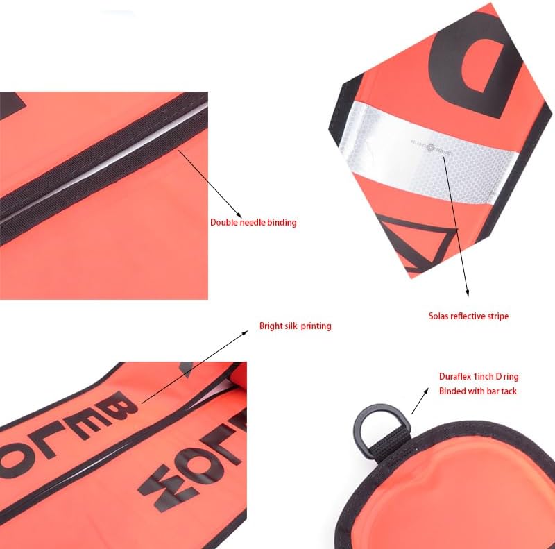 5ft Scuba Diving Open Bottom Surface Marker Buoy (SMB) with 49ft Finger Spool Alloy Dive Reel and Double Ended Bolt Clip