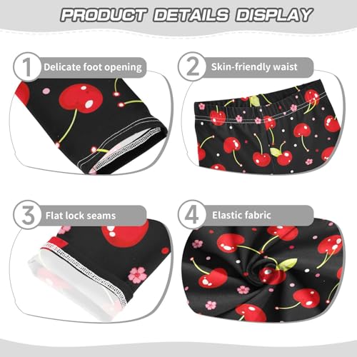 Cherry Flower Blossom Black Girls Leggings Soft Stretch Workout Yoga Dance Pants for Kids Casual Tights3