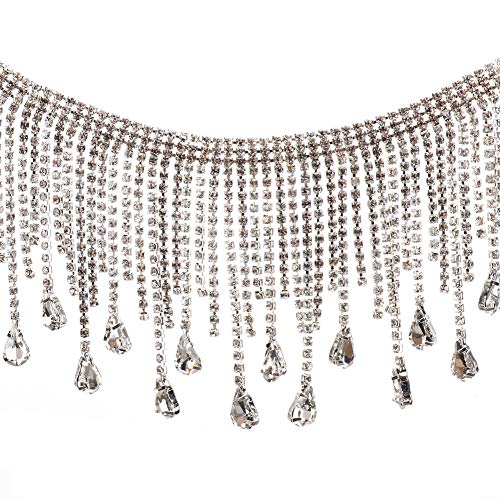 Strass aparando roupas apliques Strass de strass, corrente de borla de costura(8.5cm wide silver tas