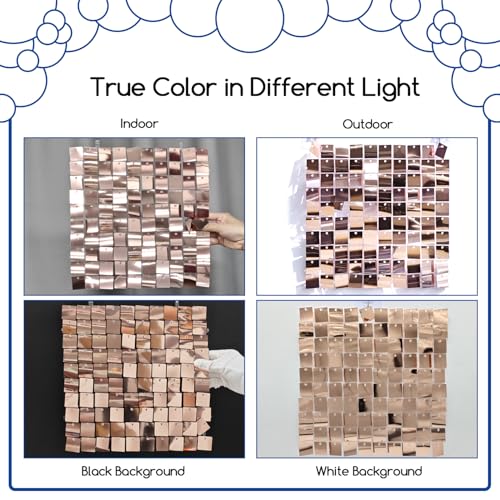 Image of COKAOBE Rose Gold Shimmer Wall Backdrop, 24PCS Square Sequin Shimmer Backdrop Panels, Photo Backdrops for Birthday, Anniversary Wedding Engagement Decoration