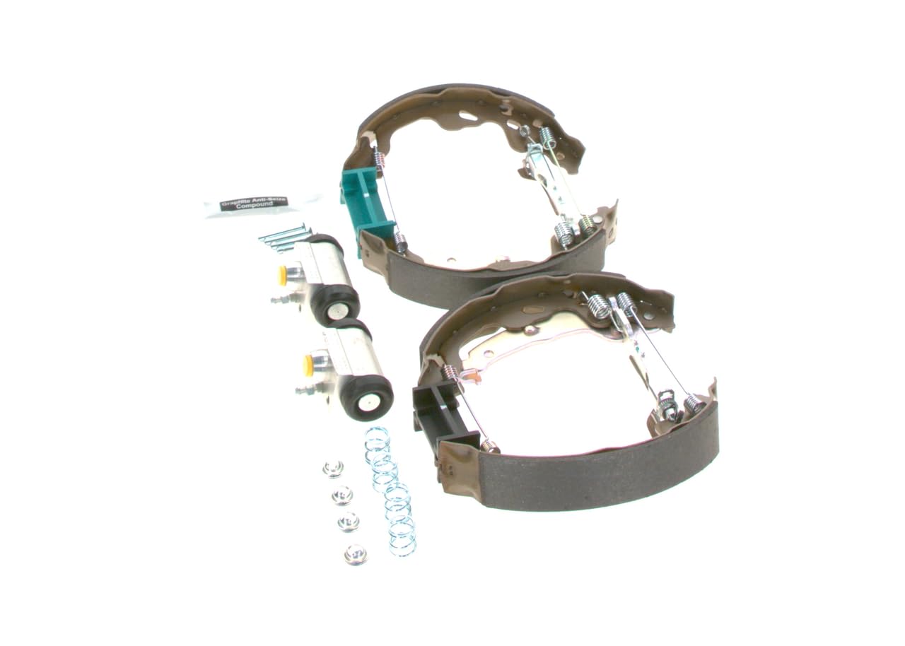 BOSCH Kit ganasce freno 0204114151 | Kit freno a tamburo posteriore - 1 set preassemblato, 2 cilindri freno a ruota, 4 ganasce freno