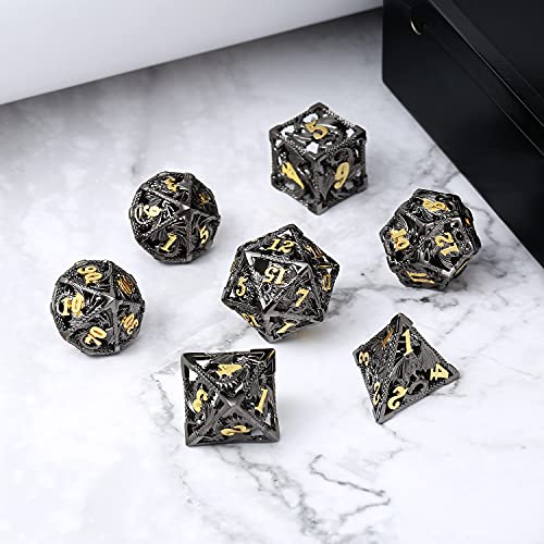Dragon-Hollow-Metal-DND-Dice-Set-DNDND-7-DD-Die-Set-with-Metal-Gift-Tin-for-Dungeons-Dragon-Game-Black-with-Gold-Number