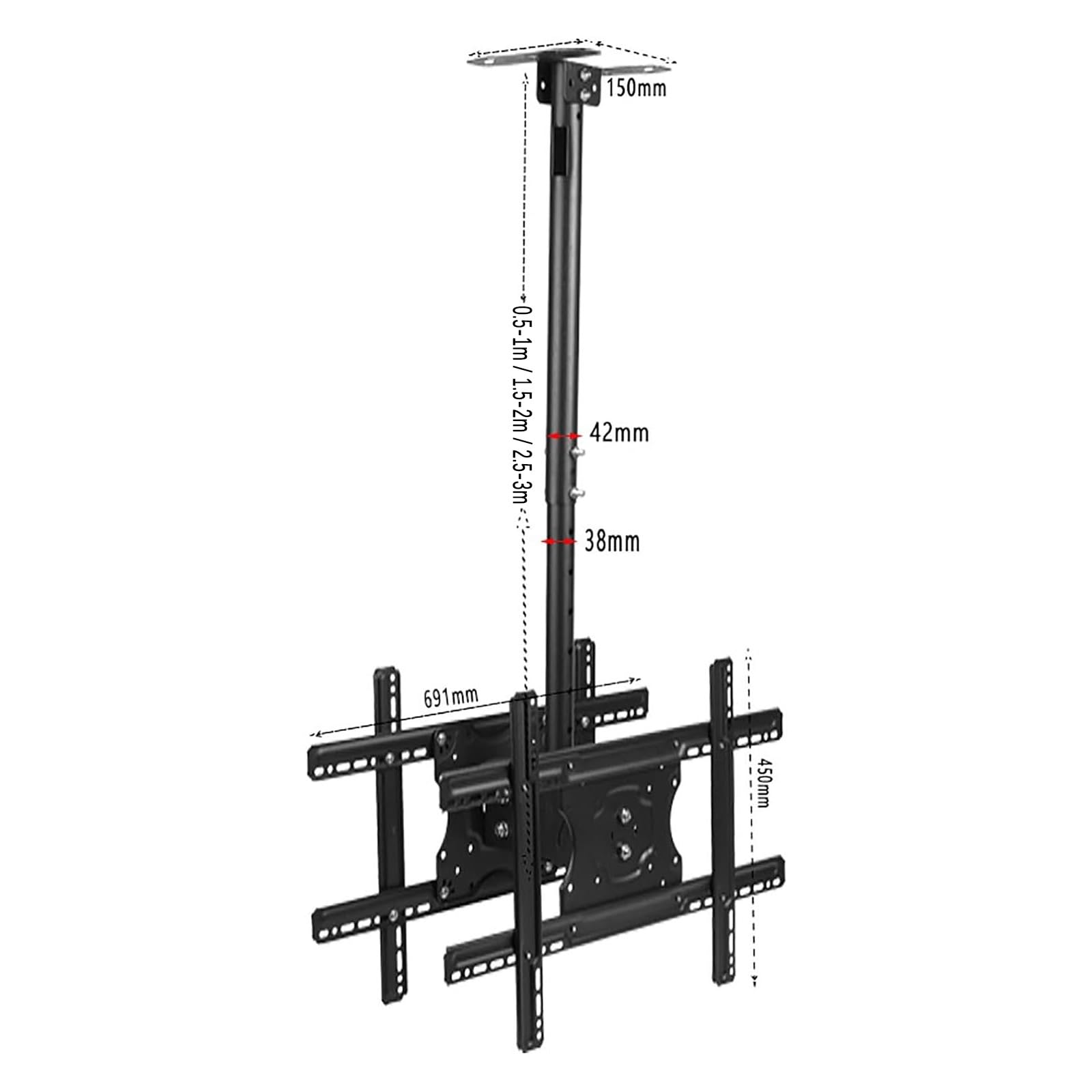 Soporte de techo de doble cara para TV, soporte telescópico para TV, soporte de pared ajustable para televisores de pantalla plana de 32 a 65 pulgadas, se adapta a techos planos y abovedados, espacio