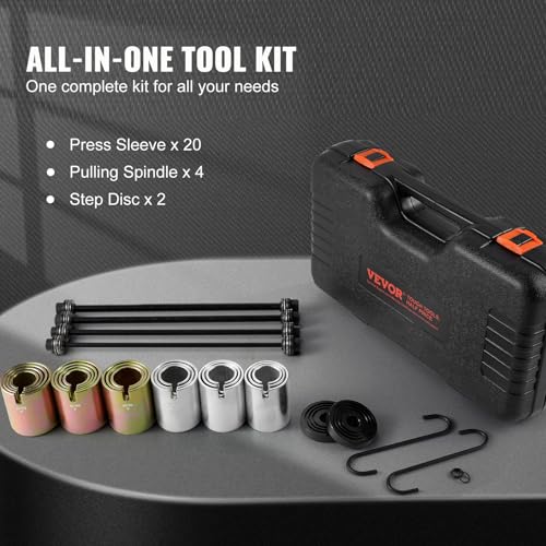 Image of VEVOR Pull and Press Sleeve Kit, 26 PCS, Steel Bush Removal Insertion Sleeve Tools with Carrying Case, Compatible with LCV and HGV Engines, for Removing and Installing Bushings, Bearings, and Seals
