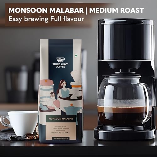 Image of THIRD WAVE COFFEE Arabica Monsoon Malabar Coffee, Medium Roast, Medium Grind for Electric Dripper Brewing, 250g