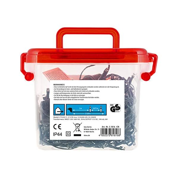 Idena 31816 - LED Lichterkette mit 240 LED in warmweiß, mit Transformator, in Kunststoffbox, ca. 21 m lang, Innen- und… – Bild 3