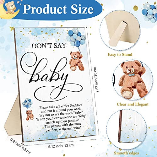 Image of Wesiti 51 Pcs Cool Baby Shower Game Wooden Sign Gift Sets 50 Baby Shower Pacifiers Necklace Acrylic Pacifier for Gender Reveal Party Favor(Bear,Blue)