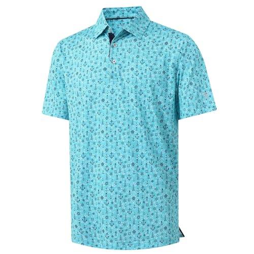 Image of M MAELREG Mens Golf Shirt Short Sleeve Dry Fit Print Moisture Wicking Performance Patterns Collared Polo Shirt