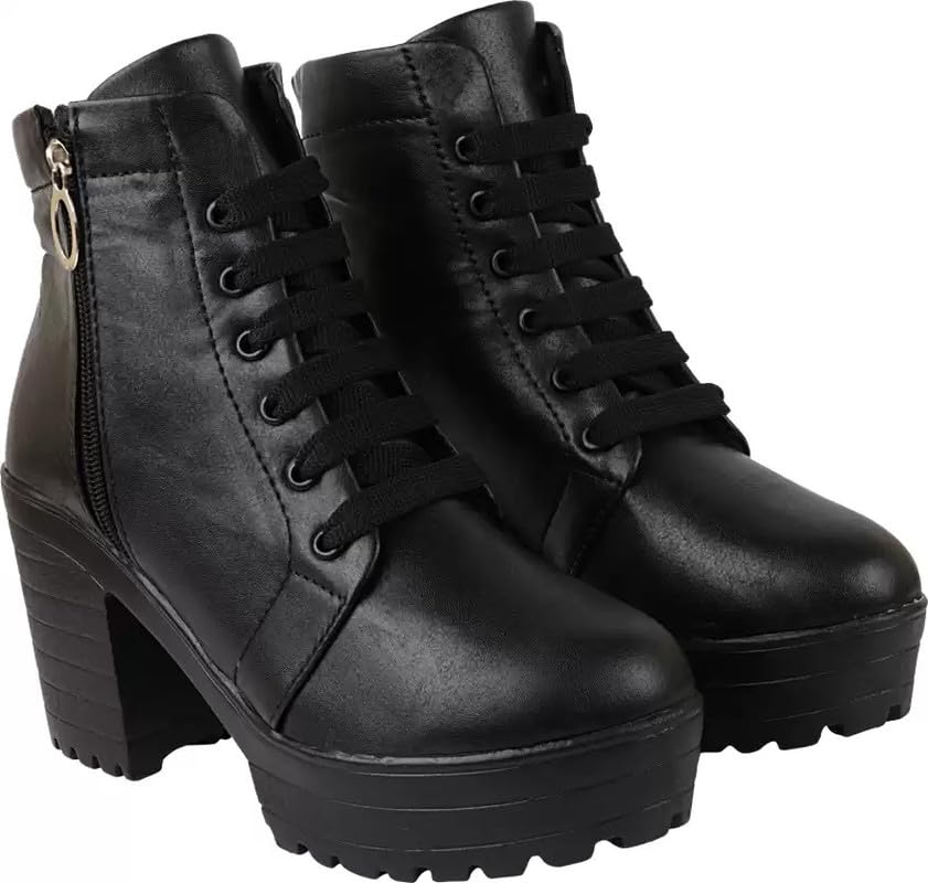 STRASSE PARIS Stylish Comfortable Ankle Length Block Heel Side Zip Lace up Boots for Women & Girls (B0B7G7B1F4) Amazon Price History, Amazon Price Tracker