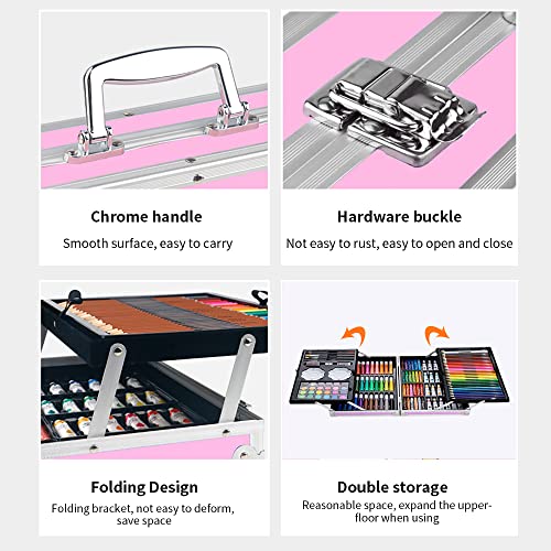 اتش جي بي فيسو مجموعة لوازم فنية مكونة من 145 قطعة، لوازم رسم مع علبة الومنيوم محمولة، هدية رائعة لفناني الرسم للاطفال والمراهقين والاولاد والبنات والمبتدئين والفنانين (يونيكورن-بينك)