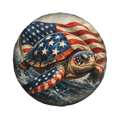 Image of Sea Turtle with American Flag Spare Tire Cover - Funny Wheel Protectors Waterproof Universal Wheel Cover for SUV Rv Travel Trailer Camper Truck 15 Inch