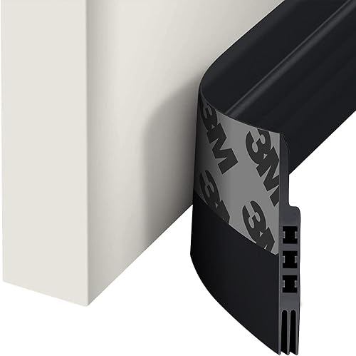 Tope de puerta para debajo de la puerta, bloqueador de corrientes de aire, aislador, burlete de puerta, tapón de ruido, adhesivo fuerte de 39 Negro