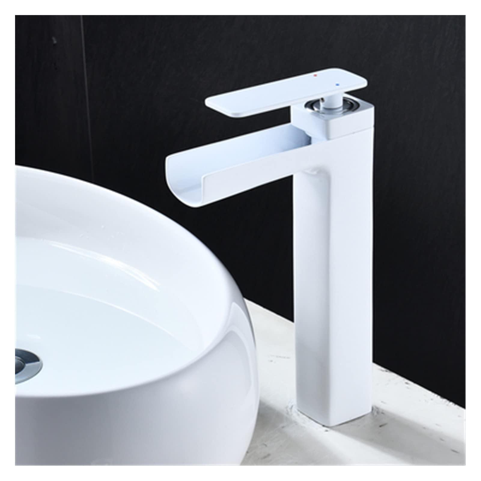 Cudtapi White Tall Bathroom Faucet Black Gold Basin Faucet Bathroom Mixer Tap White Hot Cold Waterfall(White Tall)