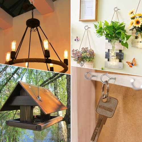 VMUTGA 20 Stück Schraubhaken Edelstahl, Haken zum Schrauben mit Sicherung, Hakenschrauben Deckenhaken zum Aufhängen von Topfpflanzen, Lampen, Hängematten, Ornamenten, Silber