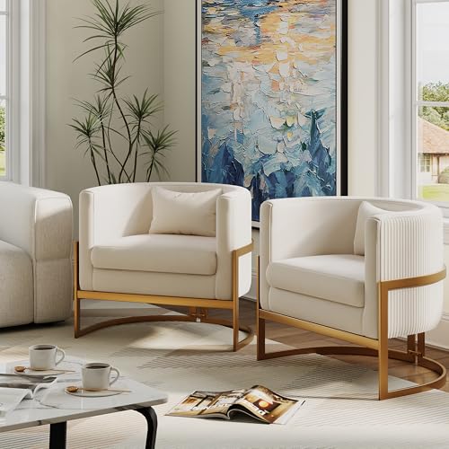 Sillón Barrel Tapizado Terciopelo Crema miniatura 4