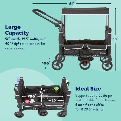 Image of Kolcraft Cloud 360 Lightweight Double Baby Stroller Wagon for Two Kids Toddlers, Ultra Maneuverable Collapsible Cart with Deep Footwell, Storage Pockets Adjustable Handle Easy in and Out