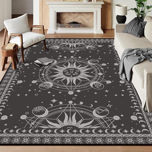 6' x 9' Sun and Moon Rug Boho Celestial Area Rugs for Bedroom Dorm Living Room Bohemian Occult Crescent Solar Stars Floor Mat Pad Doormat Carpet,180 X 275cm,Tundora Tundora 6' x 9' (Rectangu