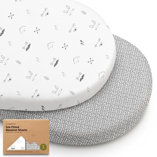 Image of 2-Pack Baby Bassinet Sheets Girl, Boy, 33x17 Bedside Sheets (Nordic) | Viscose Derived from Bamboo, Universal Fitted Bassinet Sheet, Compatible with Halo Bassinest Sleeper, Baby Delight, Graco