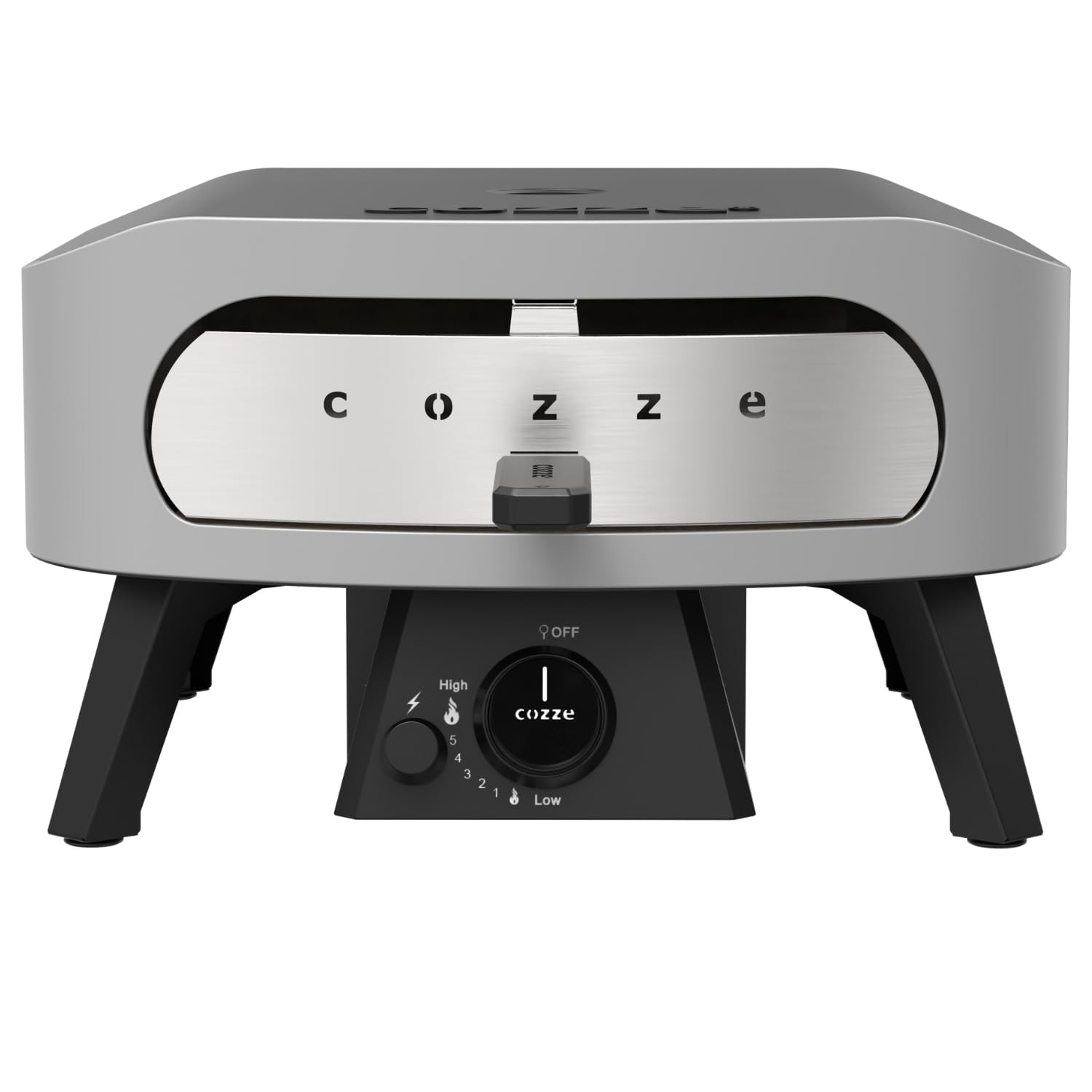 Cozze® 13" Four à Pizza CLASSIC | Gaz 30 mbar | Pierre en cordiérite incluse | Allumage automatique | Thermomètre intégré | Acier inoxydable | Cuisson rapide 2 min, Noir