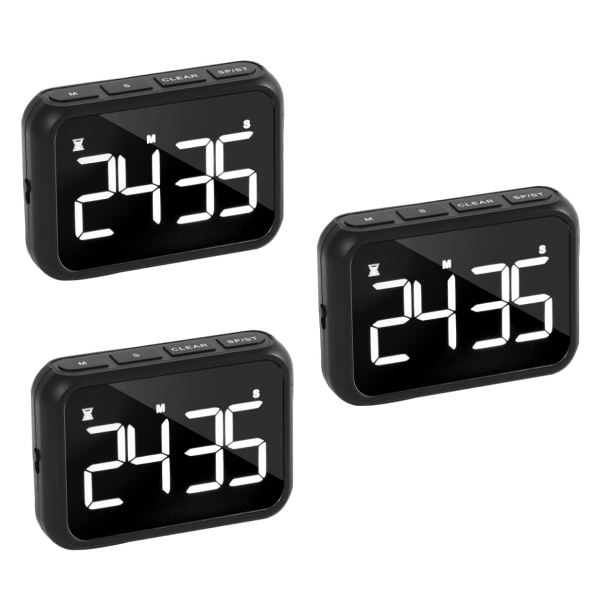 OUNONA 3 Pezzi Sveglia display led countdown batterie ricaricabili Temporizzazione creckers orologi colorato timer degli esami degli studenti timer di cottura Acciaio inossidabile Black