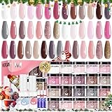 Morovan Dip Powder Nail Kit: 27PCS 20 Colors Starter Set With Dip Powder Liquid Set for Nail Art DIY at Home