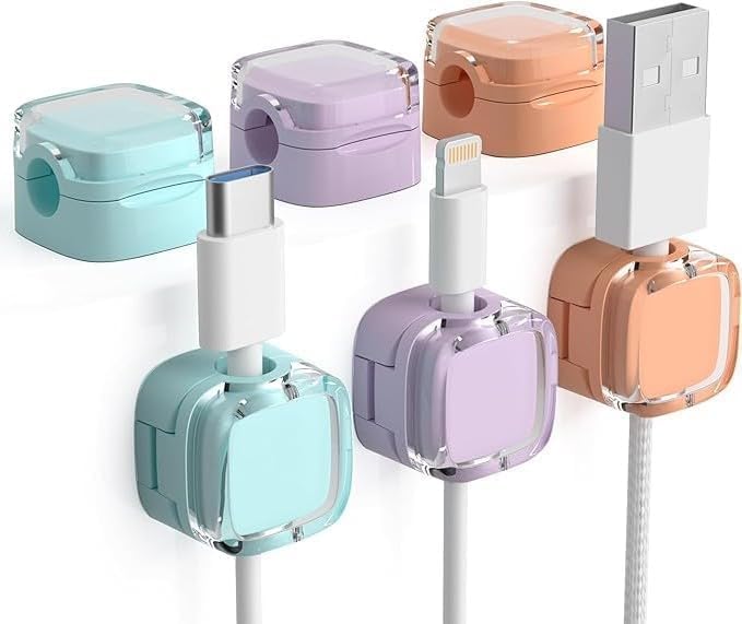 Paquete de 6 organizadores magnéticos para cables de carga, organizador de cables magnéticos 2025, clips magnéticos de gestión de cables, soporte de