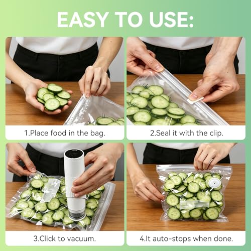 Ozvulop Smart Vacuum Sealer for Food with LED Display (Vacuum Sealer Machine + 20 Reusable Bags), 80kPa Strong Suction Handheld Vacuum Sealer Machine Portable Seal Meal Saver for Meal Prep(White) - image 5