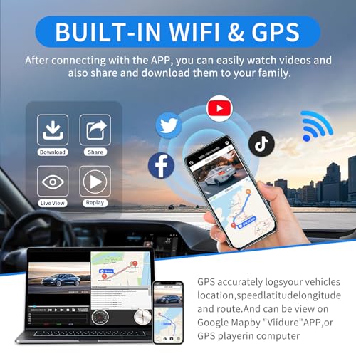 Image of 360 View 4 Channel Dash Cam Front and Rear, Dash Camera for Car with 3.16 inch IPS Touch Screen, 8 IR Night Vision, 5G WiFi&GPS,APP Control, G-Sensor, Loop Recording, Parking Mode, 64GB Card