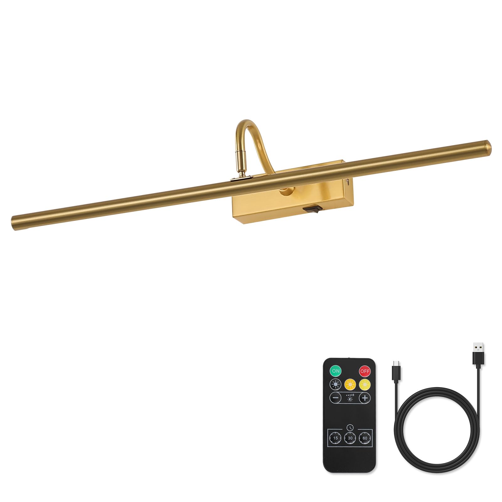 Picture Light,10000mAh Picture Lights for Wall with Remote,24 inch Art Light for Paintings, Gallery Lighting for Photo,Artwork Frame,Portrait(Gold)