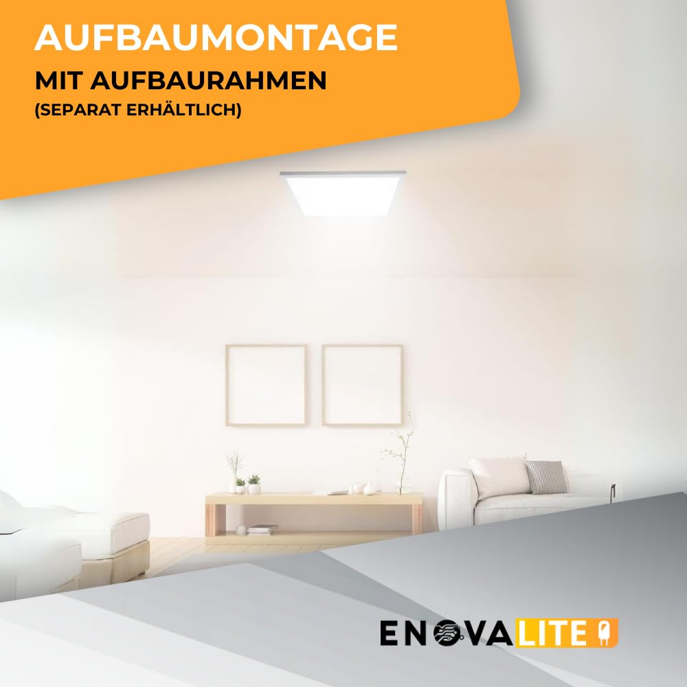 LED Panel 62x62 cm dimmbar mit Fernbedienung - Farbtemperatur einstellbar 3000K 4000K 6000K - 36W 3600lm - flache LED Lampe Paneele für Rasterdecke inkl. 230V Netzteil - 620x620x0,9mm
