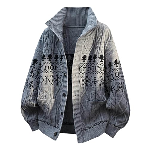 Generisch Chaqueta de punto para hombre, monocolor, abrigo de invierno, elegante, chaqueta de forro polar, chaqueta de punto fino, cárdigan de punto fino, parte superior de otoño e invierno suelto