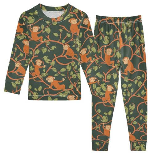 Fustylead Cute Monley in Jungle Cotton Pajamas Long Sleeve Sleepwear Lounge Set