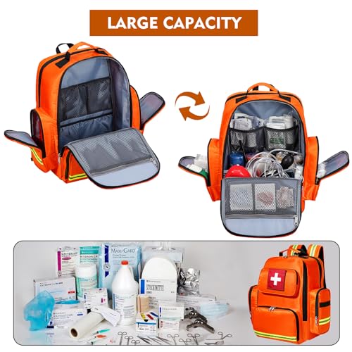 Image of Gatycallaty First Aid Backpack Medical Emt First Responder Bag Empty Ems Emergency Home Health Hiking Trauma Travel Camping (Large, Orange)