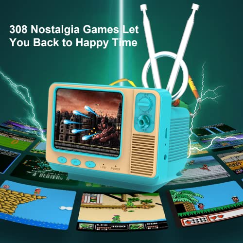 E-MODS GAMING Retro Games Console GV300S Mini TV Style 308 Video Games Player with Handheld Gamepad & AV Output - 3.0 Inch Screen Electronic Games Machine Xmas Gift for Kids Adults (Turquoise) - Thumbnail 4