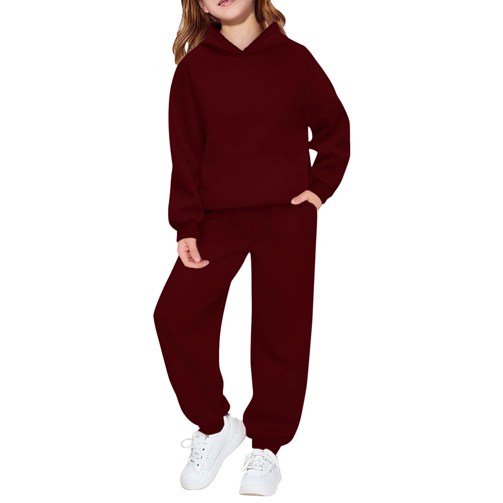 Mjjsk Ensemble de survêtement 2 pièces pour filles - Pull à manches longues - Sweat à capuche - Pantalon de jogging - Pour l'école, le sport