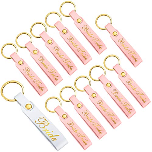 12 Pieces Bride Keychain Bridesmaid Keychains Team Wedding Key Rings Maid of Honor Pink Keychain for Bridal Shower Party Wedding Party Supply