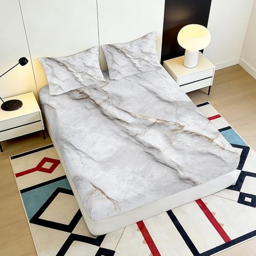Drap-housse 3D imprimé marbre microfibre avec poche profonde 90x200 cm - 6