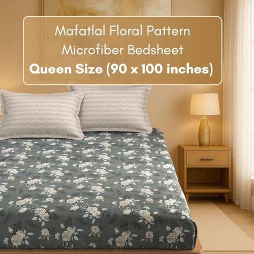 Image of Mafatlal Luxe Lilac 140 GSM Queen Size BedSheets with 2 Pillow Cover Perfect for Double Bed, 90x100 Inch - Grey, Soft, Lightweight & Long-Lasting
