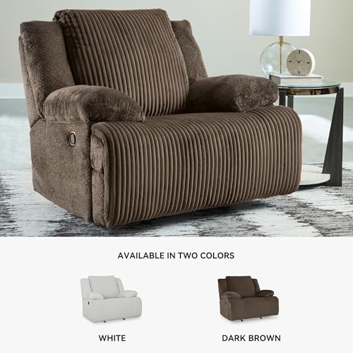 Signature Design by Ashley Top Tier Rocker Recliner Chair, Oversized Wide Seat, Cozy Corduroy Velvet Polyester Upholstery, Manual Pull Tab Lounge Chair for Living Room, No Assembly Required, Chocolate - image 5